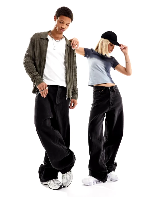 Weekday Weekday Unisex Astro loose fit wide leg jeans in tuned black