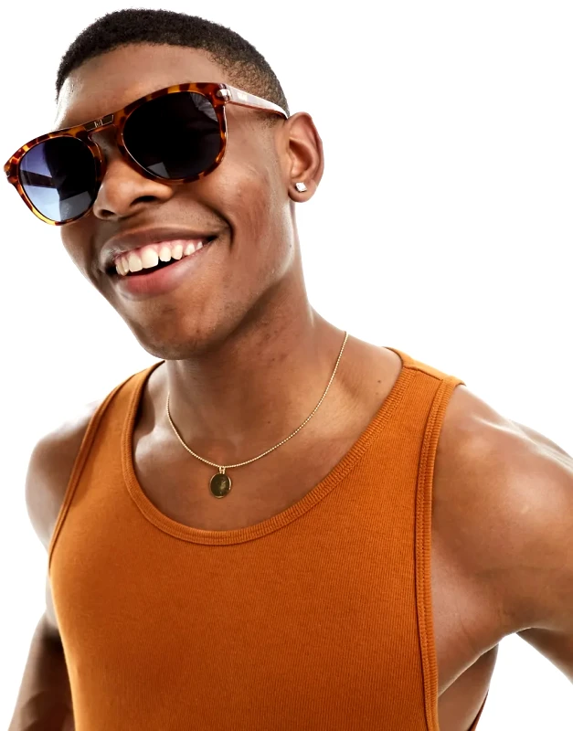 Quay Australia Quay slicked back round sunglasses in honey tort with blue polarised lens-Brown