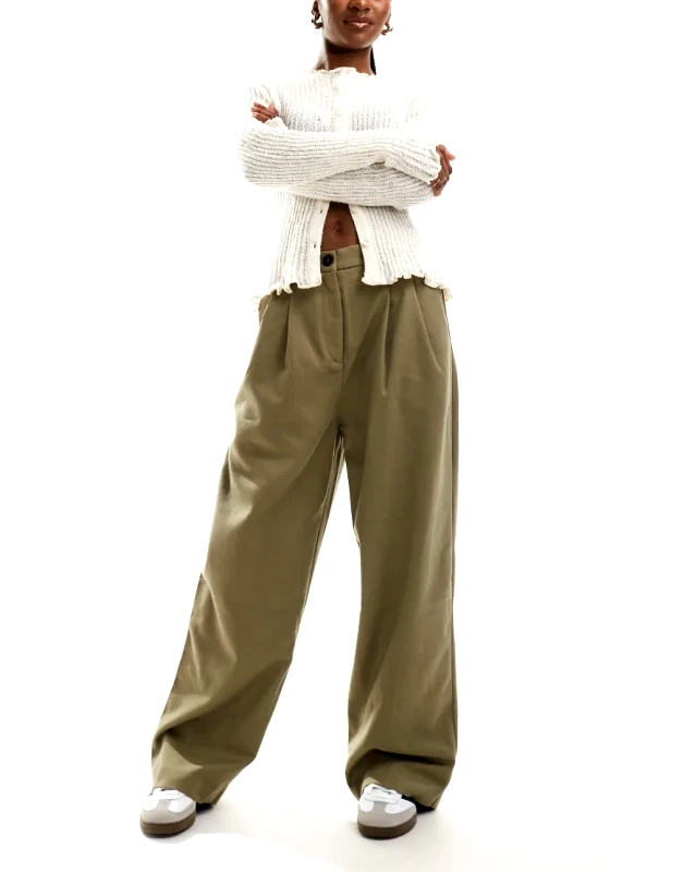 Moon River Moon River double belt loop detail pleated tailored trousers in olive-Green