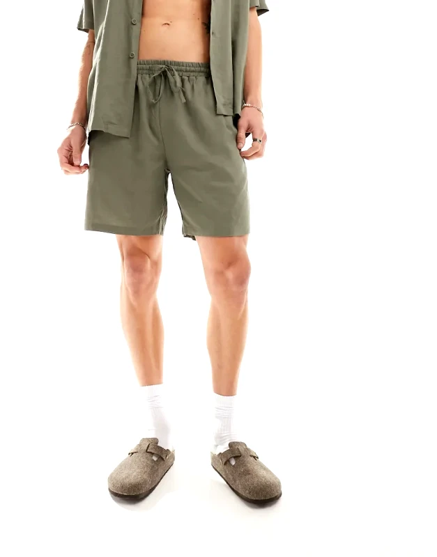 South Beach South Beach linen blend beach shorts in khaki-Green