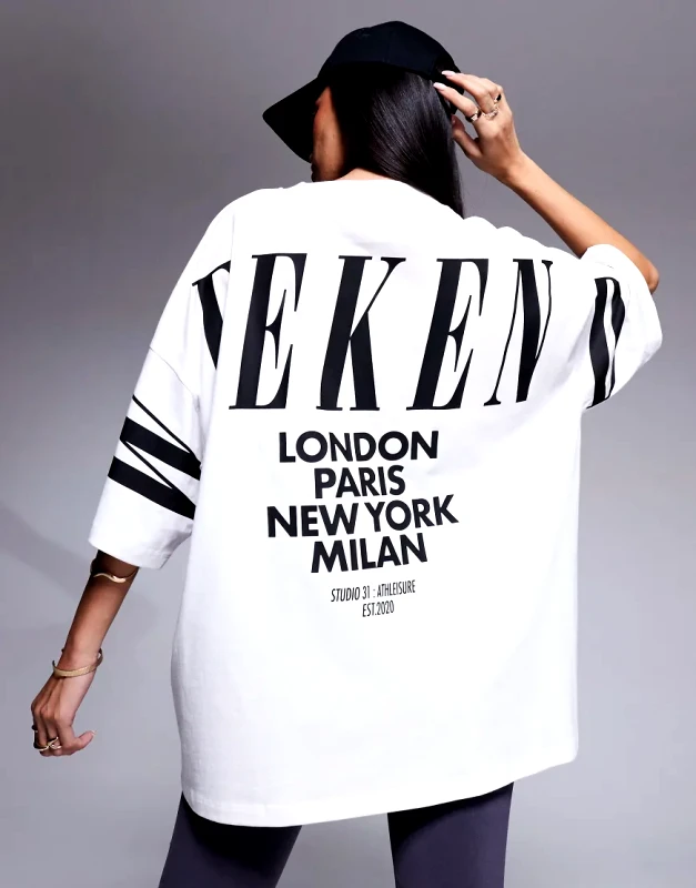 ASOS WEEKEND COLLECTIVE Weekend Collective Icon oversized t-shirt with stacked back logo in white