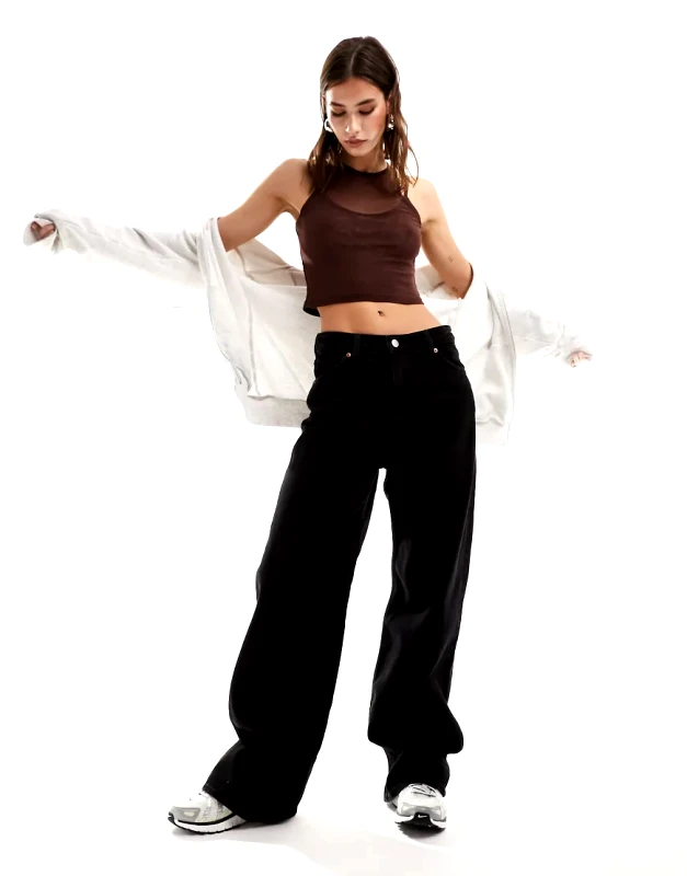 Monki Monki Naoki loose fit low rise jeans in black