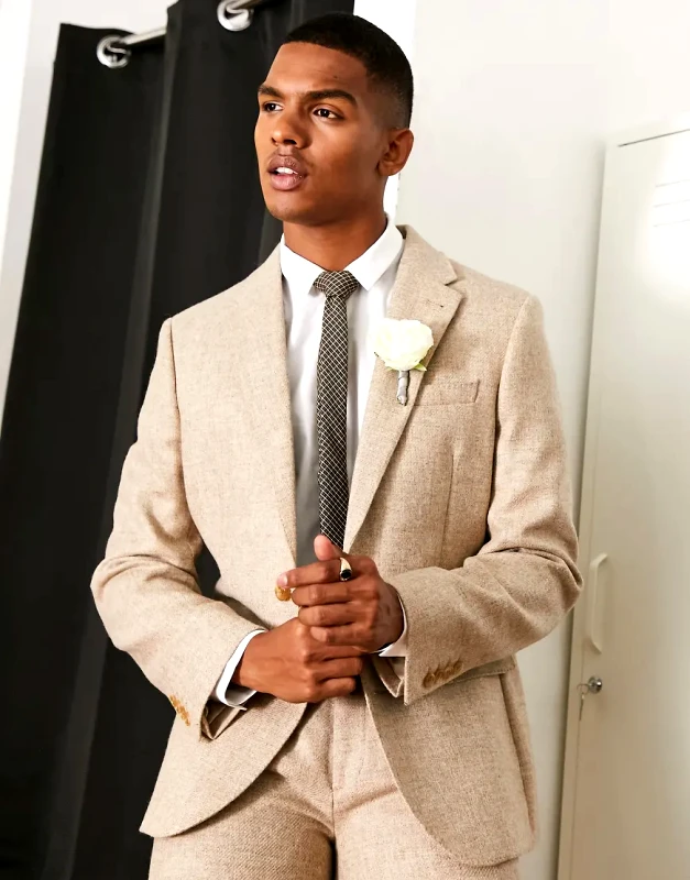 Noak Noak British Tweed slim suit jacket in stone-Neutral