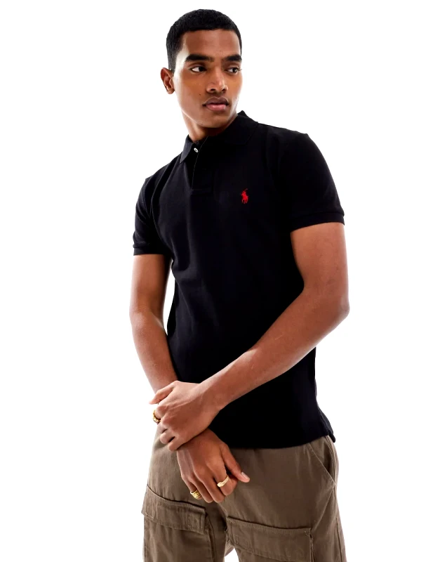 Polo Ralph Lauren Polo Ralph Lauren slim fit pique polo with red player logo in washed black