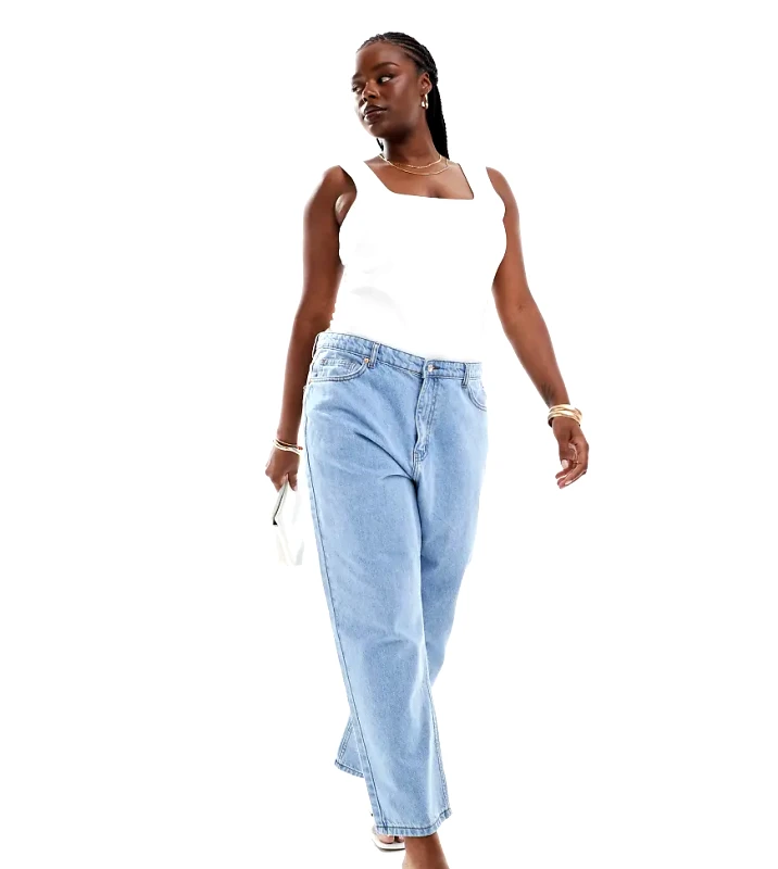 Don't Think Twice DTT Plus Katy high waisted cropped straight jeans in light blue wash