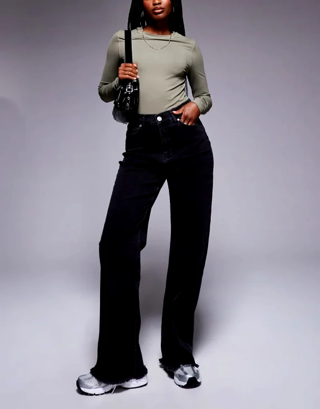 Sixth June Sixth June relaxed low waist denim jean with frayed hem in black