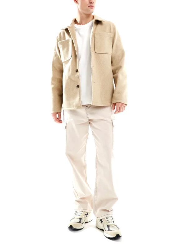 Jack & Jones Jack & Jones Alex baggy fit cargo jeans in ecru with contrast stitching-White