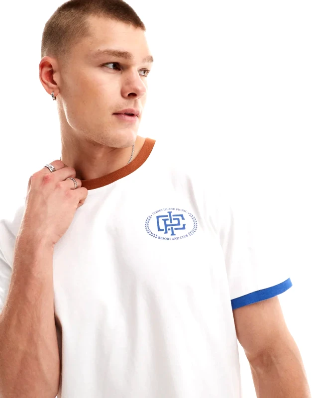 Coney Island Picnic Coney Island Picnic colour block ringer t-shirt in off white