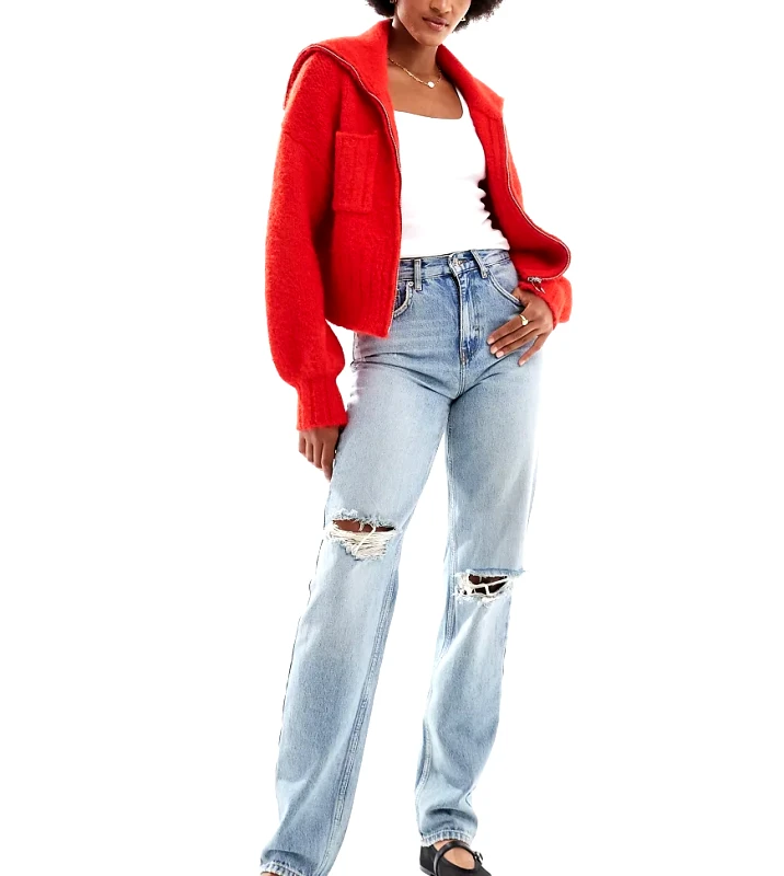 Only Tall ONLY Tall Robyn distressed straight leg jeans in light blue wash