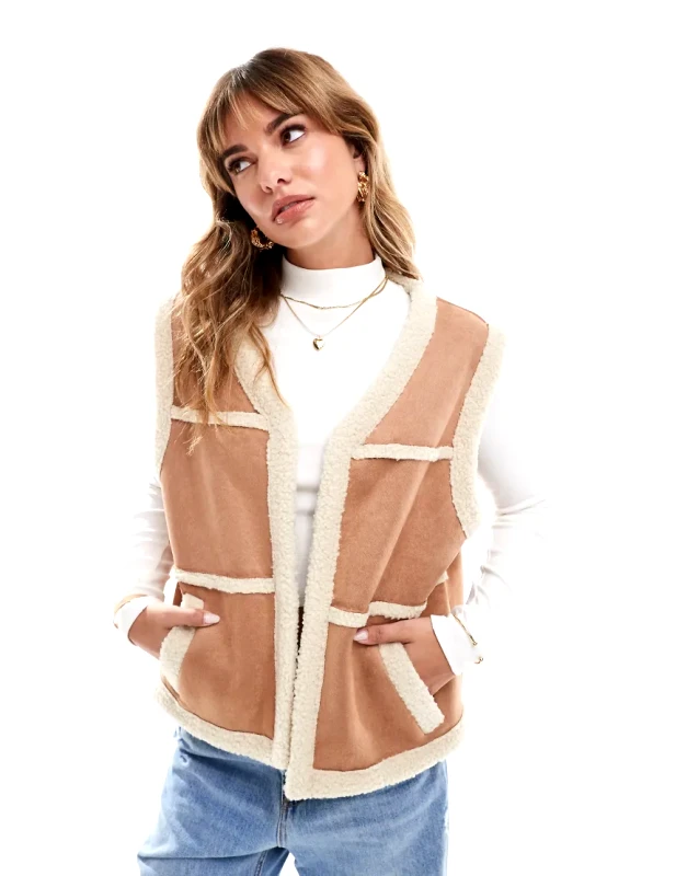 ASOS DESIGN ASOS DESIGN borg faux suede gilet in tan-Multi