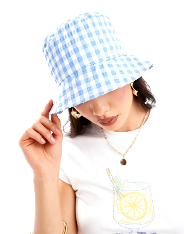 & Other Stories & Other Stories straw bucket hat in blue and white gingham-Multi