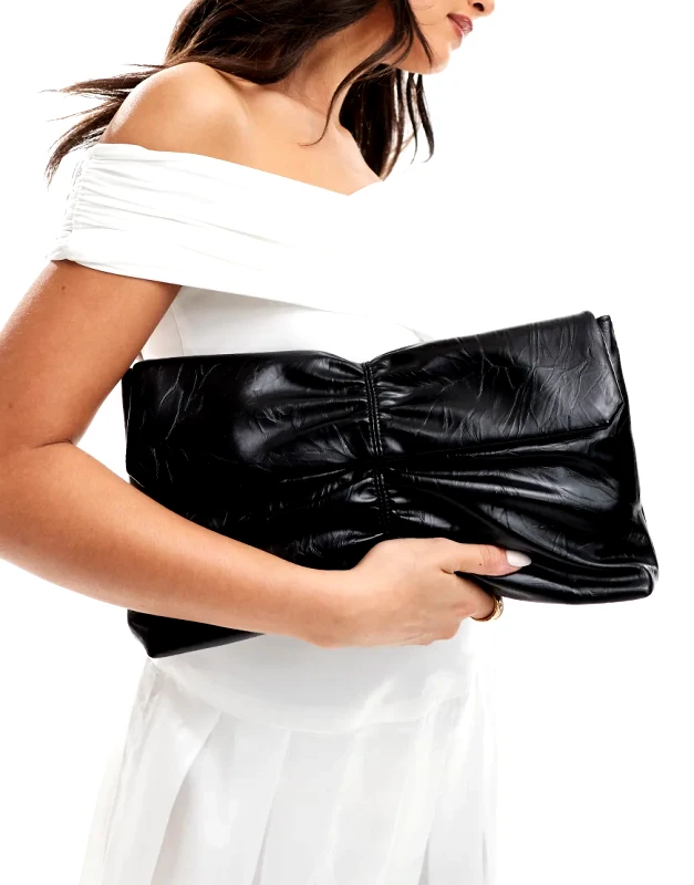 Glamorous Glamorous rouched clutch bag in black patent
