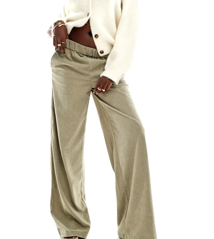 Only Tall ONLY Tall wide leg pull on cord trouser in sage-Green