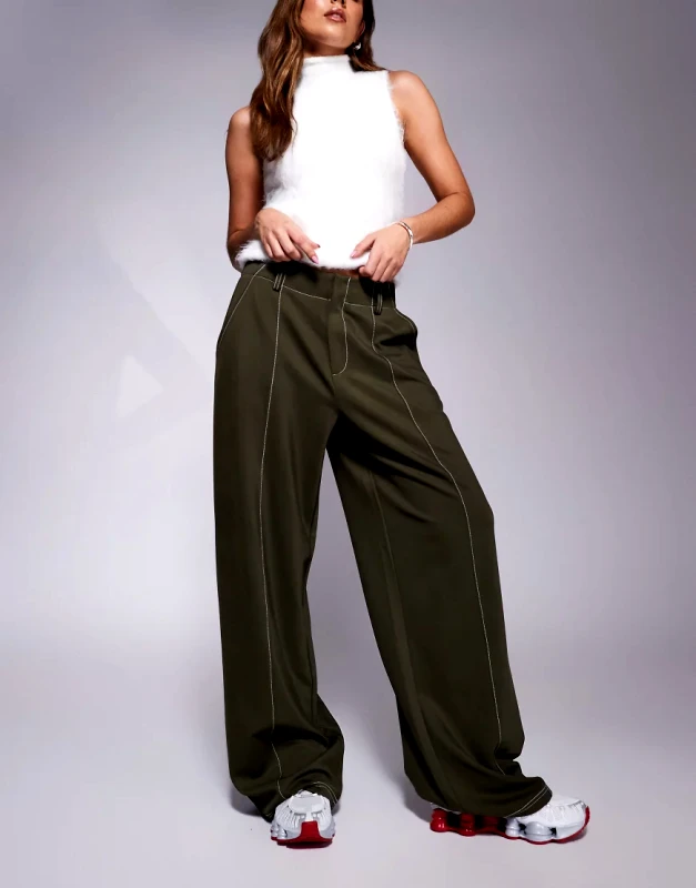 ASOS DESIGN ASOS DESIGN wide leg trouser with topstitch detail in green