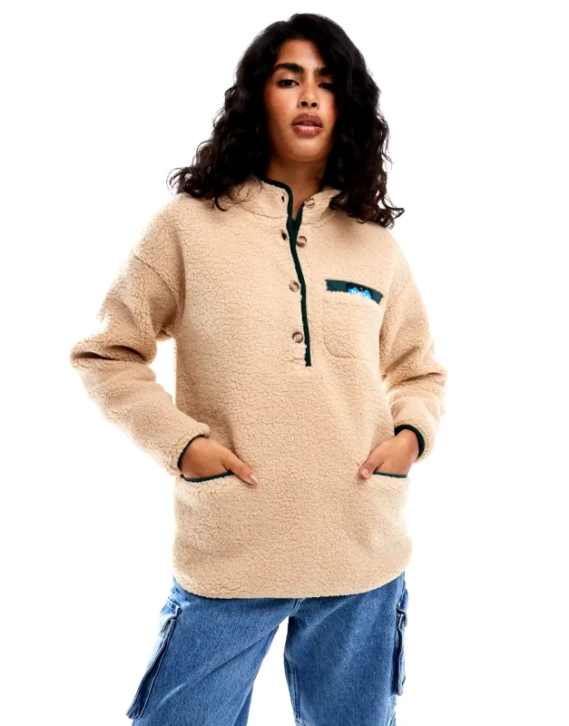 KAVU Kavu roselake half zip borg fleece in beige-Neutral