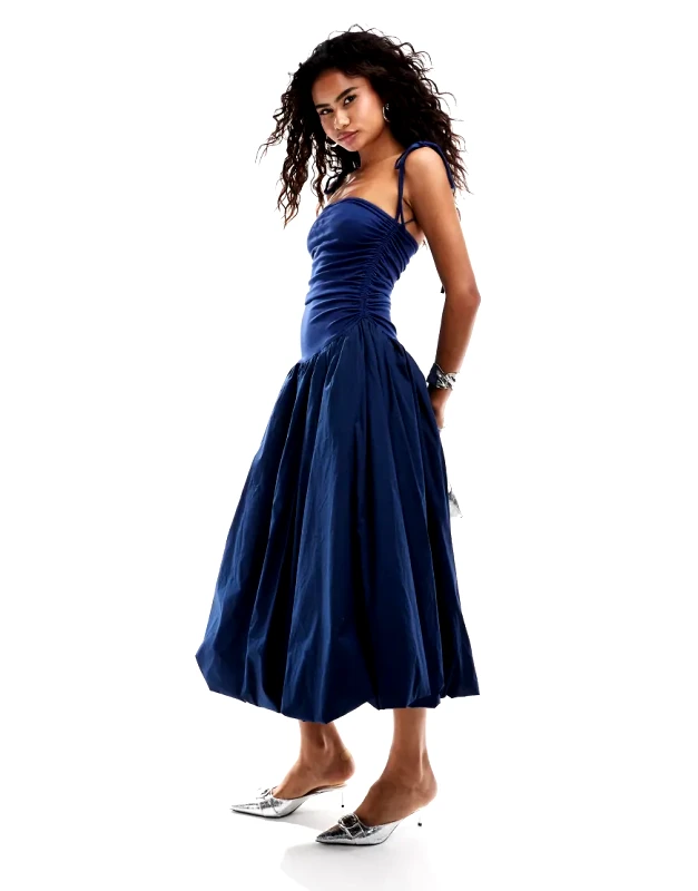 Amy Lynn Amy Lynn Alexa shoulder tie puffball midi dress in navy-Blue