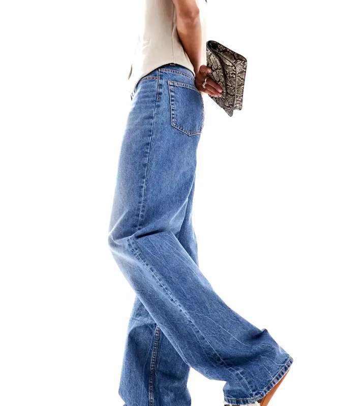 ASOS Tall ASOS DESIGN Tall wide leg dad jeans in mid blue