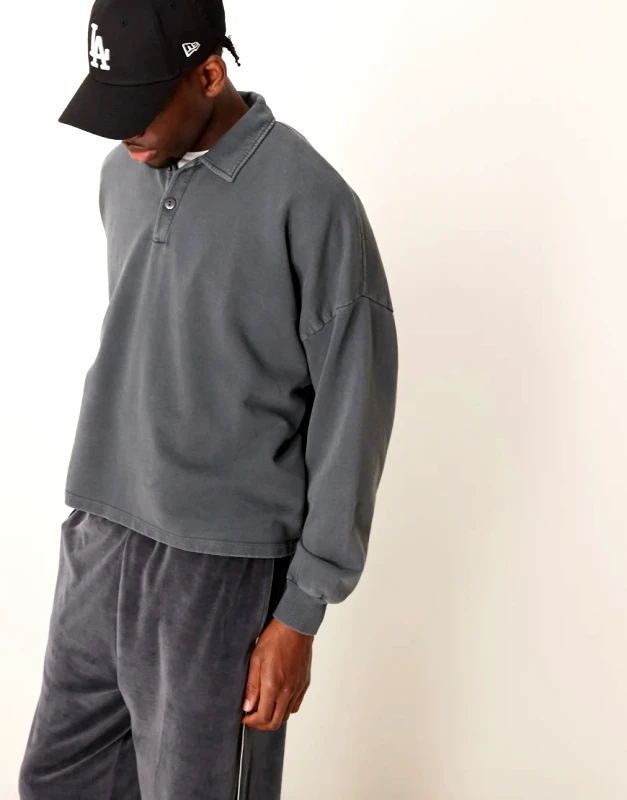 ASOS DESIGN ASOS DESIGN oversized drop shoulder polo jumper in washed black-Grey