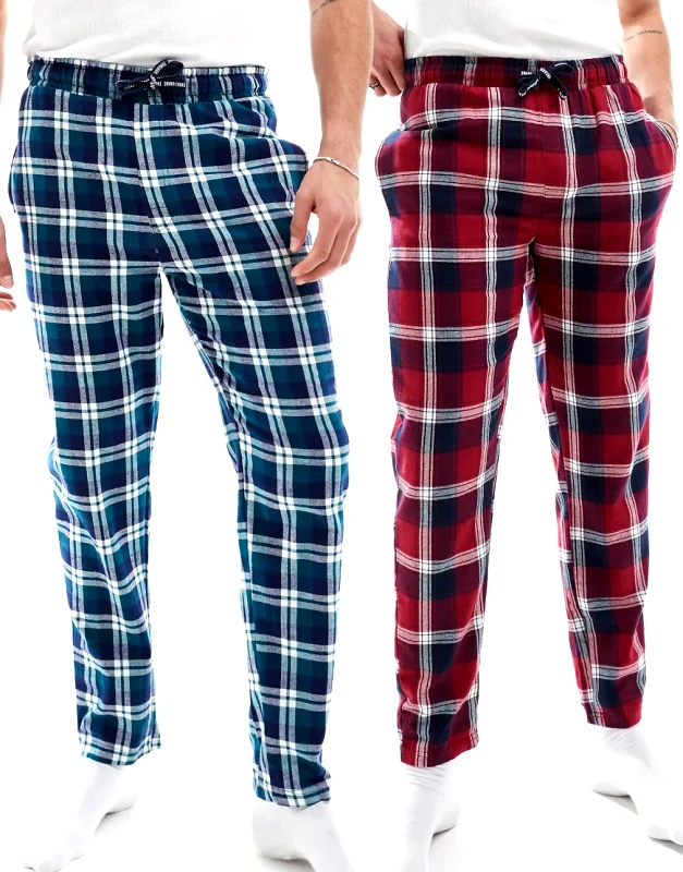 Threadbare Threadbare 2 pack lounge bottoms in check print-Multi