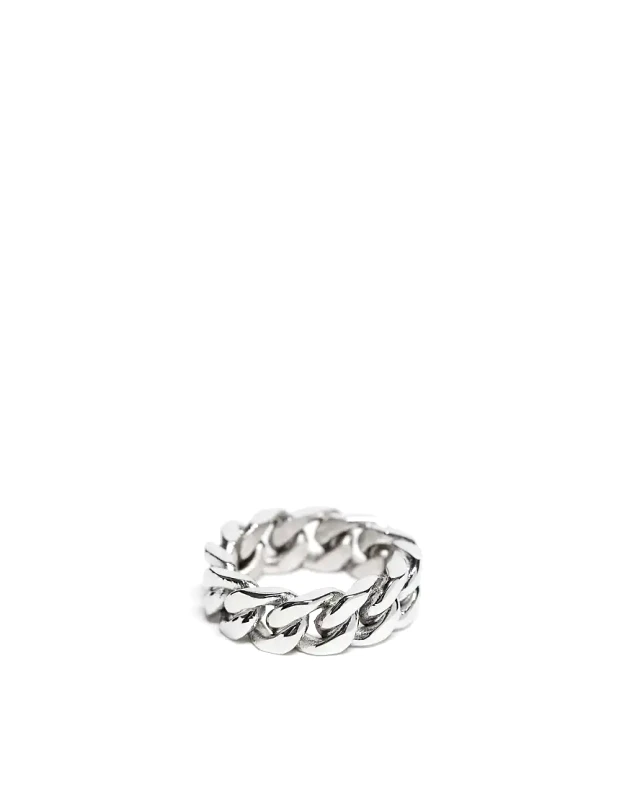ASOS DESIGN ASOS DESIGN waterproof stainless steel band ring with chain design in silver tone