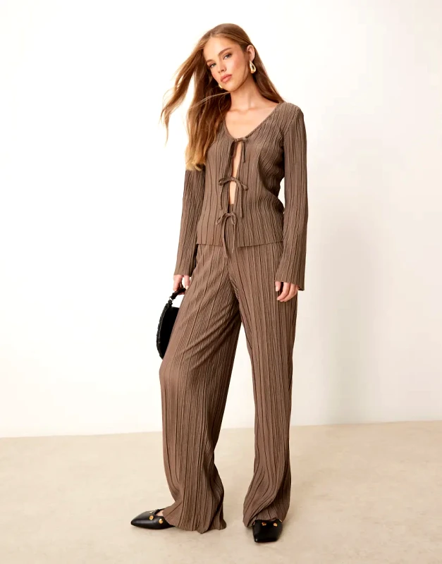 JDY JDY wide leg plisse trousers co-ord in brown