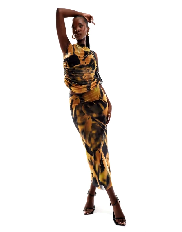 River Island Petite River Island floral mesh midi skirt co-ord in yellow