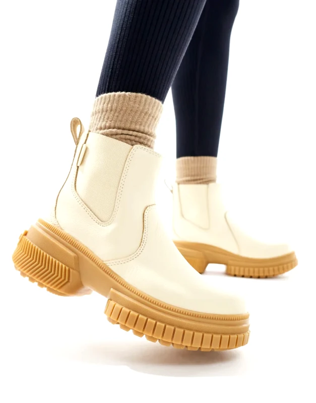 Sorel Sorel ONA AVE WP waterproof leather chelsea boots in honey white and gum sole