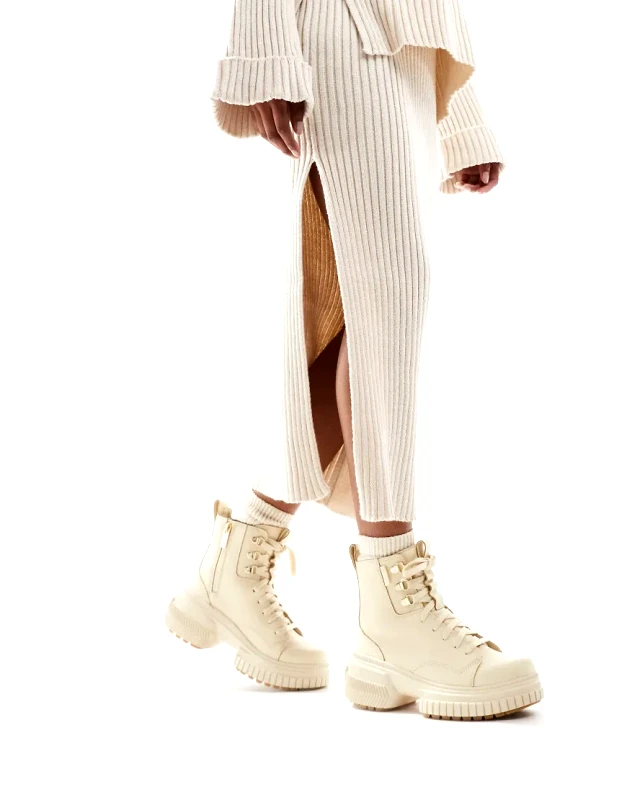 Sorel Sorel ONA AVE WP waterproof lace up leather boots in honey white and sea salt
