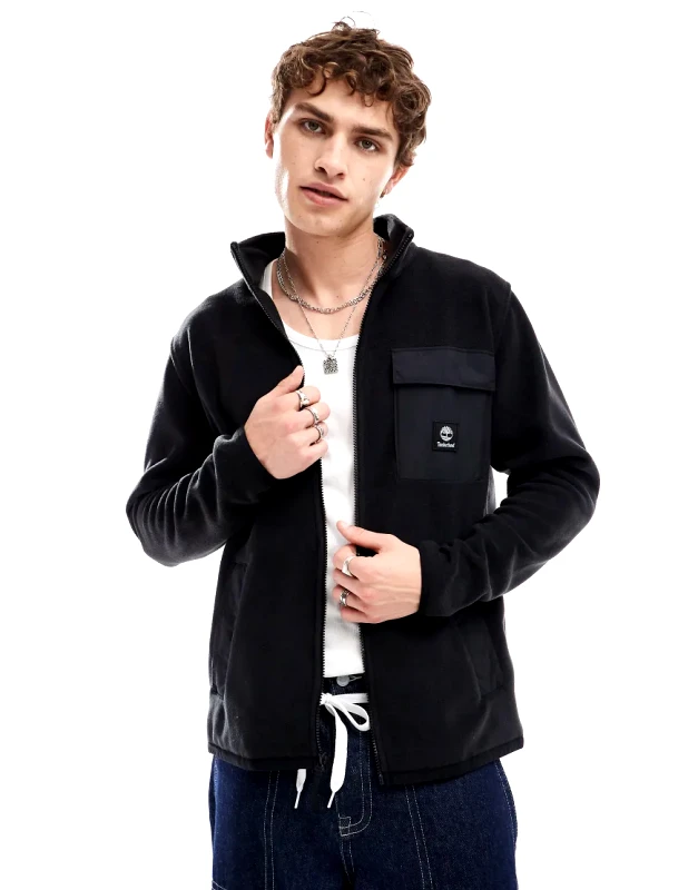 Timberland Timberland contrast pocket full zip fleece jacket in black