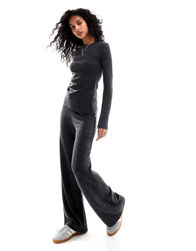 Pull&Bear Pull&Bear soft touch wide leg jogger co-ord in charcoal grey
