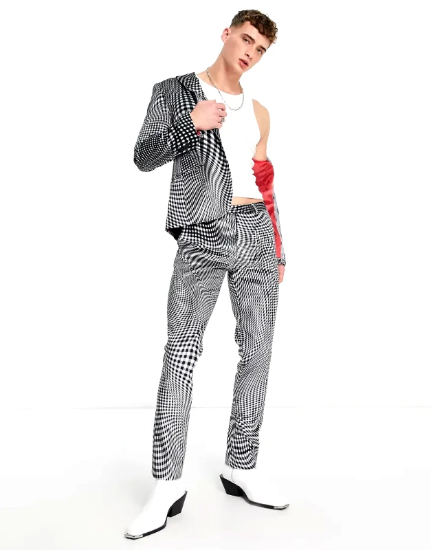 Twisted Tailor Twisted Tailor amoros skinny suit trousers in black and white warped check print-Multi