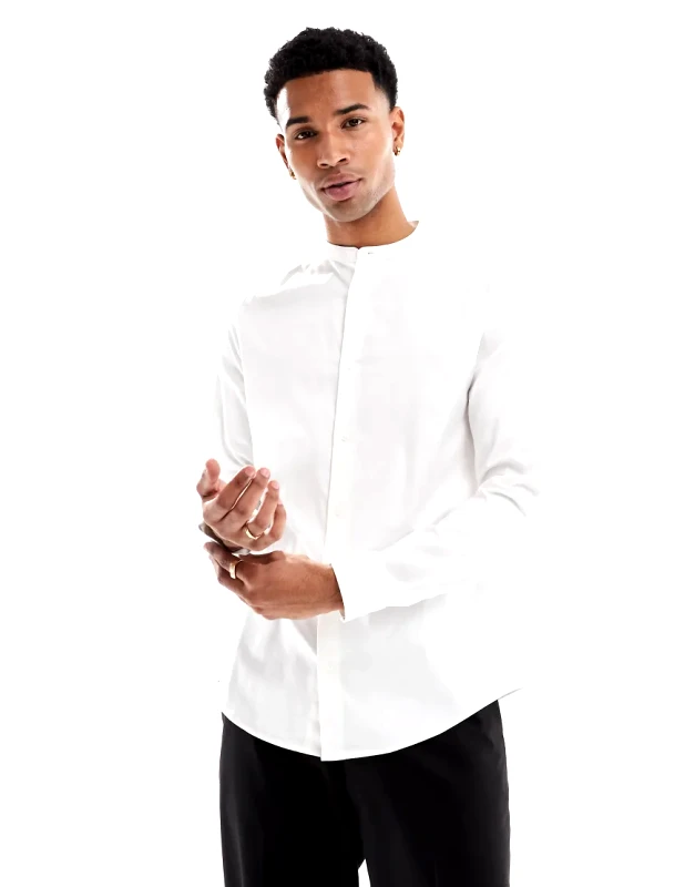 ASOS DESIGN ASOS DESIGN easy iron regular shirt with grandad collar in white
