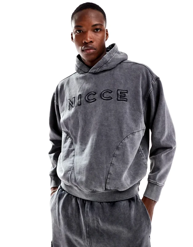 Nicce Nicce co-ord logo washed hoodie in grey