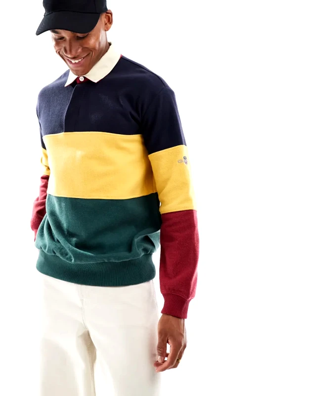 Gant GANT 75th Anniversary Capsule colour block rugby sweat in navy