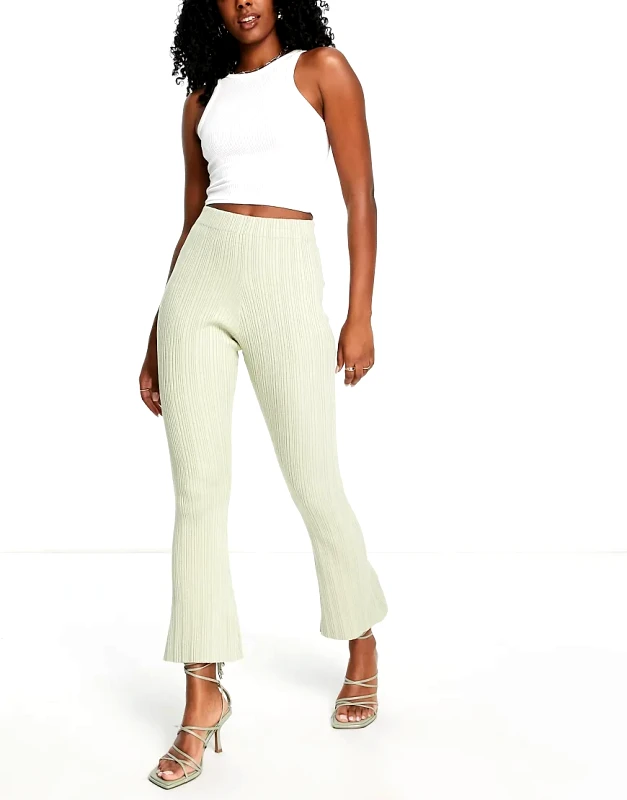 Edited Edited plisse flared trousers co-ord in khaki-Green
