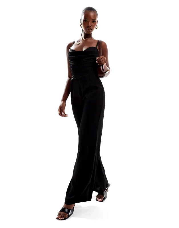 Jaded Rose Jaded Rose satin corset jumpsuit in black