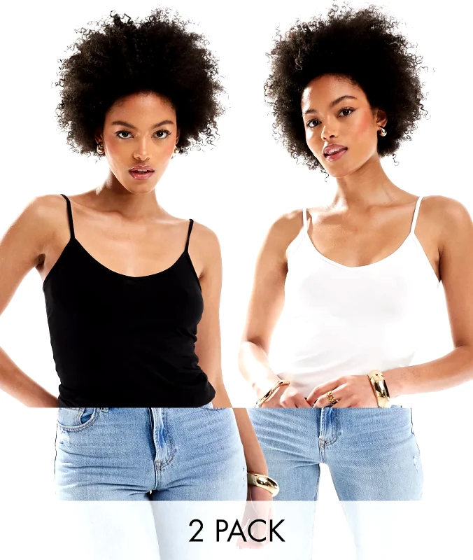 Vero Moda Tall Vero Moda Tall 2 pack jersey cami tops in black and white-Multi