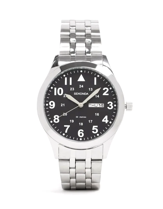 Sekonda Sekonda bracelet watch in silver with black dial