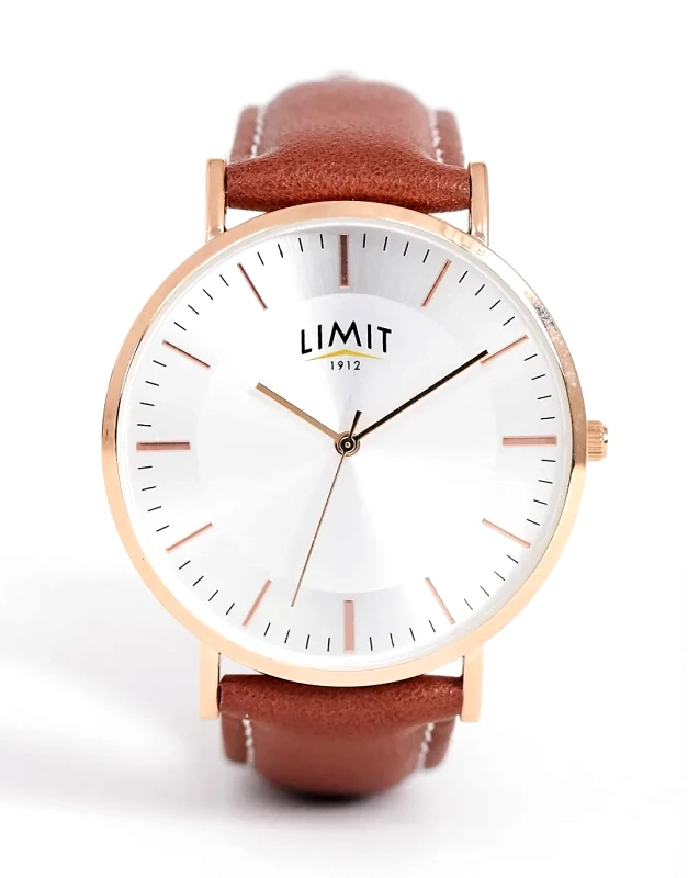 Limit Limit faux leather watch in brown with stitching detail