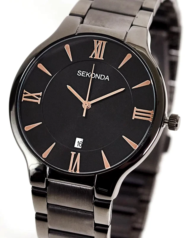 Sekonda Sekonda unisex bracelet watch with bronze detail in black