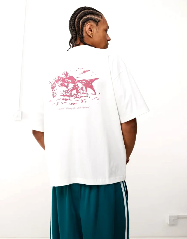 Prohibited Prohibited contrast dog motif boxy t-shirt in cream-White