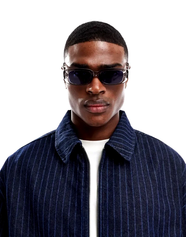 ASOS DESIGN ASOS DESIGN mid rectangle frame sunglasses in grey with blue lens