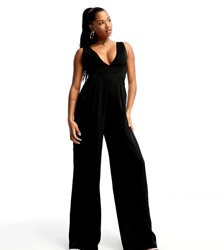 NaaNaa Petite NaaNaa Petite satin jumpsuit in black