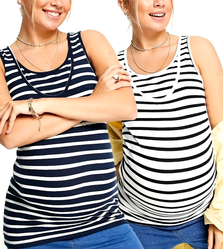 Mama.licious Mamalicious Maternity 2 pack vests with nursing function in mixed stripes-Multi
