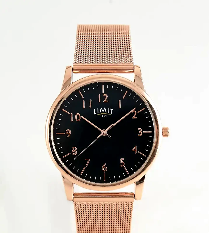 Limit Limit mesh stainless steel bracelet watch with dial in rose gold & black
