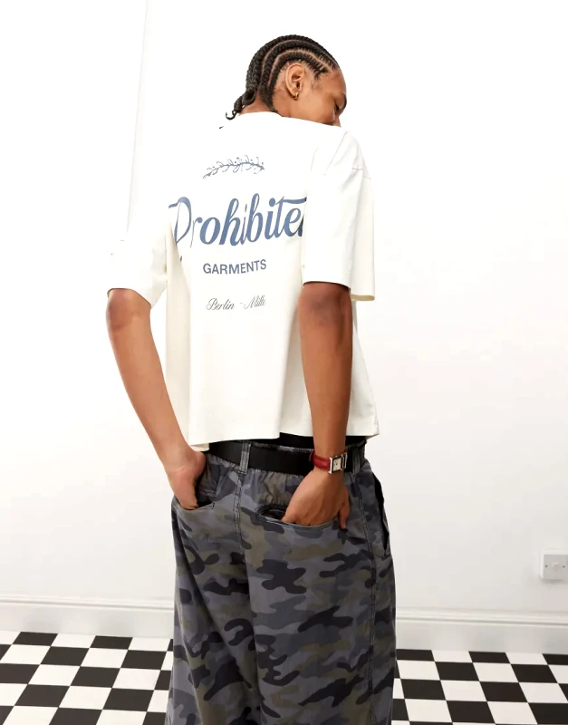 Prohibited Prohibited script logo boxy t-shirt in cream-White