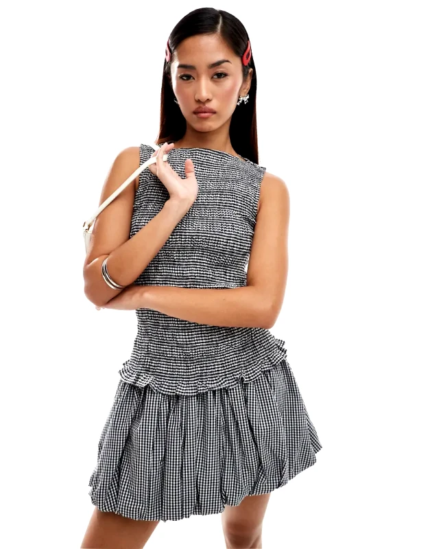 Amy Lynn Amy Lynn Sonya shirred slash neck top co-ord in mono gingham-Black
