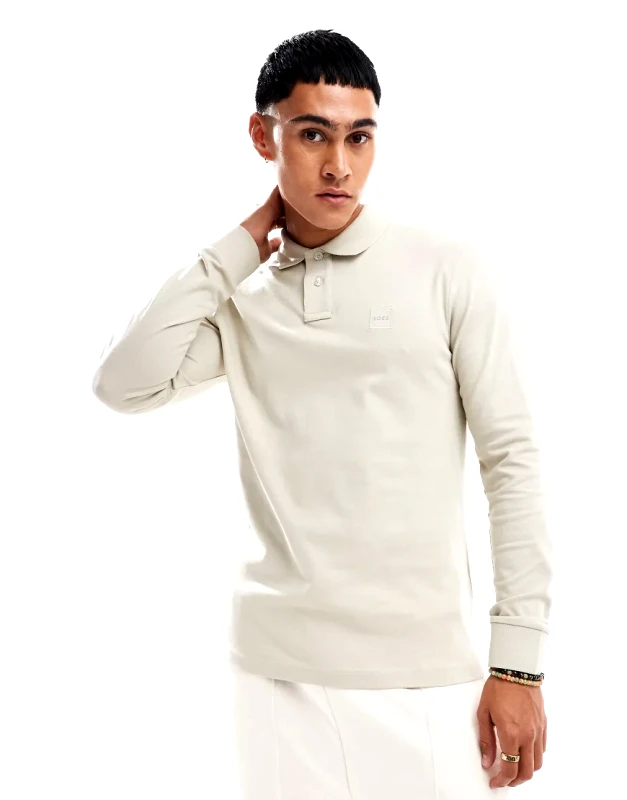 BOSS Orange BOSS Orange passerby long sleeve polo shirt in beige-Neutral