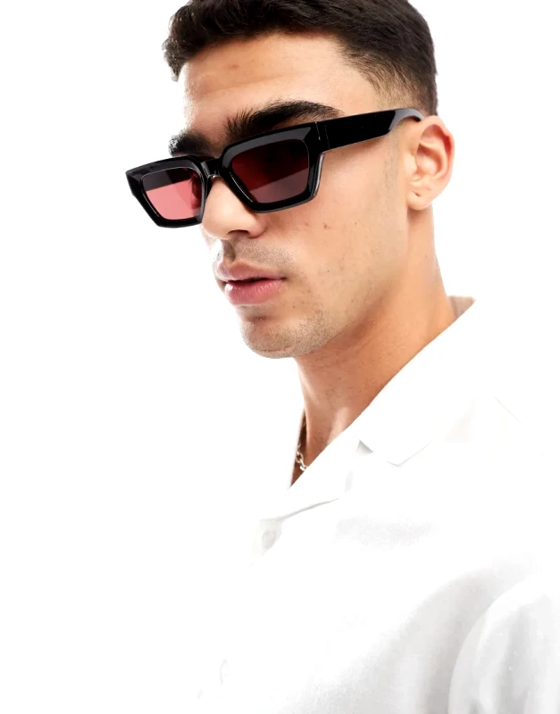 ASOS DESIGN ASOS DESIGN chunky rectangle sunglasses in black with burgundy lens