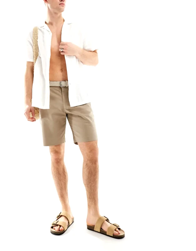 River Island River Island core chino shorts in beige-Neutral